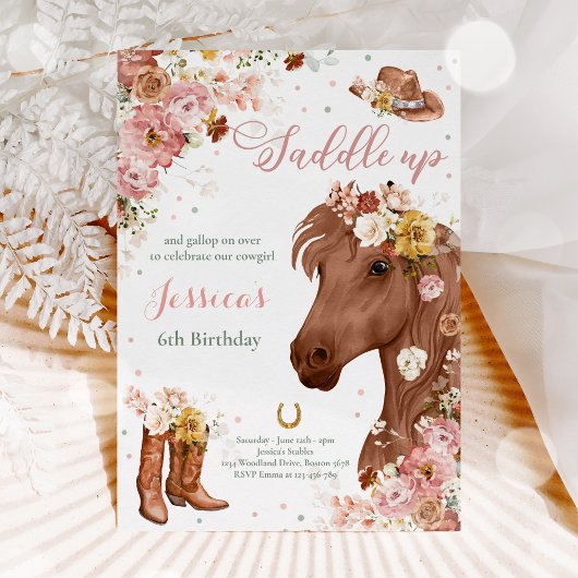 Wilde bloem Rustic Horse Cowgirl Birthday Party Kaart