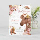 Wilde bloem Rustic Horse Cowgirl Birthday Party Kaart (Staand voorkant)