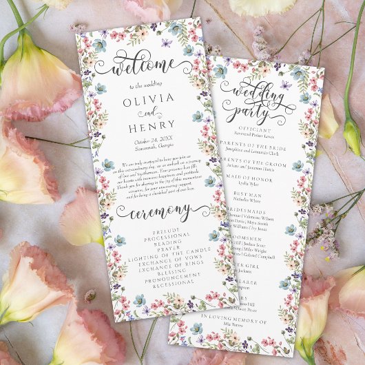 Wilde Bloem Rustieke Bloem Bruiloftsprogramma Menu