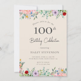 Wilde Bloem Rustieke Boho 100ste Verjaardag Eenvou Kaart