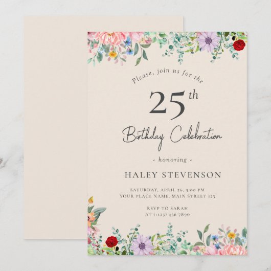 Wilde Bloem Rustieke Boho 25e Verjaardag Eenvoudig Kaart (Voorkant / Achterkant)