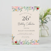 Wilde Bloem Rustieke Boho 26e Verjaardag Eenvoudig Kaart (Staand voorkant)