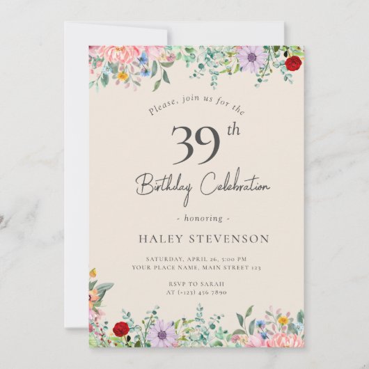 Wilde Bloem Rustieke Boho 39e Verjaardag Eenvoudig Kaart (Voorkant)
