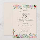 Wilde Bloem Rustieke Boho 39e Verjaardag Eenvoudig Kaart (Voorkant / Achterkant)