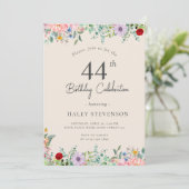 Wilde Bloem Rustieke Boho 44e Verjaardag Eenvoudig Kaart (Staand voorkant)