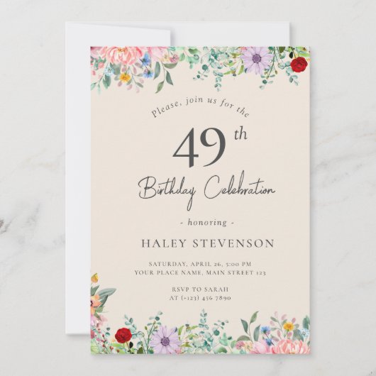 Wilde bloem Rustieke Boho 49e Verjaardag Eenvoudig Kaart (Voorkant)