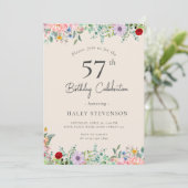 Wilde Bloem Rustieke Boho 57e Verjaardag Eenvoudig Kaart (Staand voorkant)