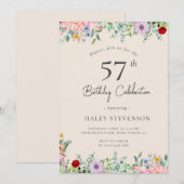 Wilde Bloem Rustieke Boho 57e Verjaardag Eenvoudig Kaart (Voorkant / Achterkant)