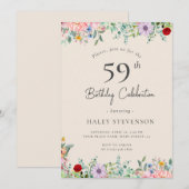 Wilde Bloem Rustieke Boho 59e Verjaardag Eenvoudig Kaart (Voorkant / Achterkant)