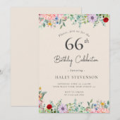 Wilde Bloem Rustieke Boho 66ste Verjaardag Eenvoud Kaart (Voorkant / Achterkant)
