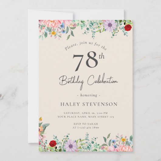 Wilde bloem Rustieke Boho 78ste verjaardag Eenvoud Kaart (Voorkant)