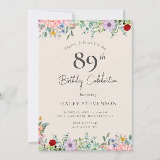 Wilde Bloem Rustieke Boho 89e Verjaardag Eenvoudig Kaart (Voorkant)