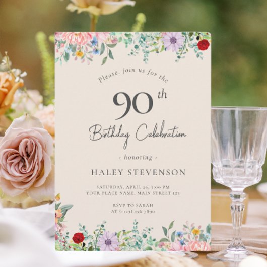 Wilde Bloem Rustieke Boho 90ste Verjaardag Eenvoud Kaart