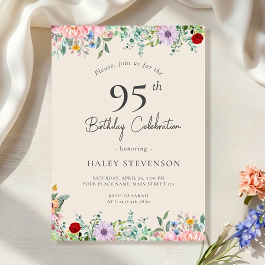Wilde Bloem Rustieke Boho 95e Verjaardag Eenvoudig Kaart
