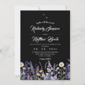 Wilde Bloem Rustieke Boho Zwarte Bruiloft Kaart (Voorkant)