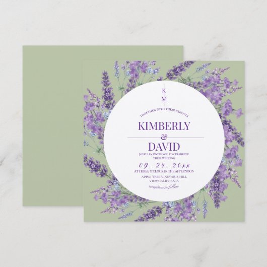 Wilde Bloem Rustieke Lavendel Salie Bruiloft Kaart (Voorkant / Achterkant)