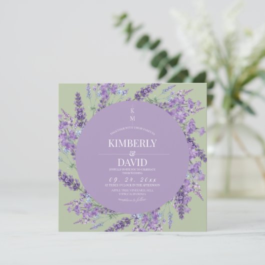  Wilde Bloem Rustieke Lavendel Salie Bruiloft Kaart (Staand voorkant)