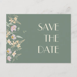 Wilde bloem Sage Deco Wedding Save the Date Aankondigingskaart