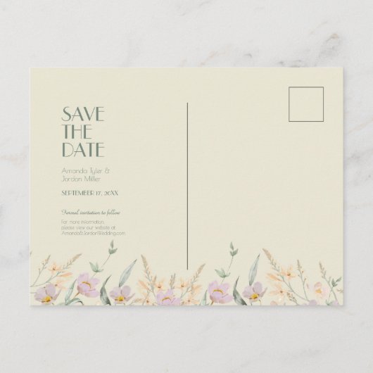 Wilde bloem Sage Deco Wedding Save the Date Aankondigingskaart (Achterkant)