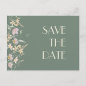 Wilde bloem Sage Deco Wedding Save the Date Aankondigingskaart (Voorkant)