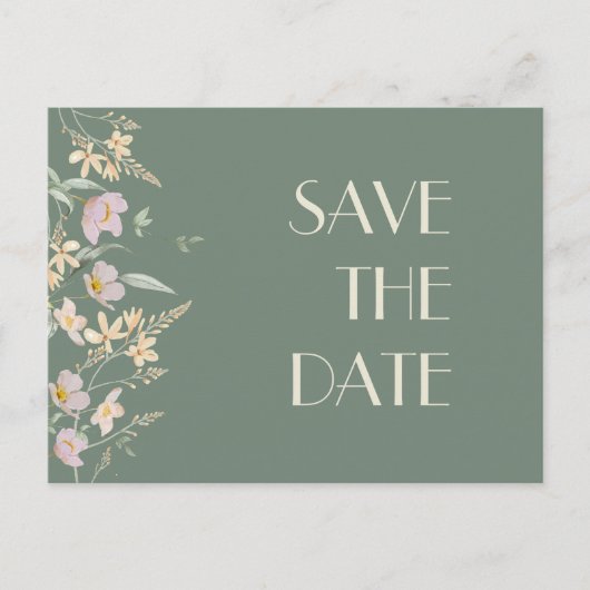 Wilde bloem Sage Deco Wedding Save the Date Aankondigingskaart (Voorkant)