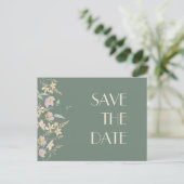 Wilde bloem Sage Deco Wedding Save the Date Aankondigingskaart (Staand voorkant)