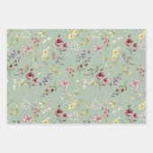 Wilde Bloem Salie Groen Bloemmotief  Inpakpapier Vel (Voorkant 3)