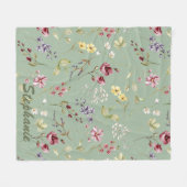 Wilde Bloem Salie Groene Aangepaste Naam Bruidsmei Fleece Deken (Voorkant (Horizontaal))