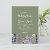 Wilde Bloem Salie & Lavendel Rustieke Boho Bruilof Kaart (Staand voorkant)