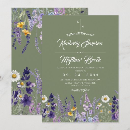 Wilde Bloem Salie & Lavendel Rustieke Boho Bruilof Kaart (Voorkant / Achterkant)