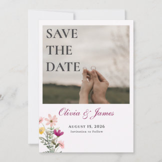 Wilde Bloem Save the Date | Roze Bloemen Foto