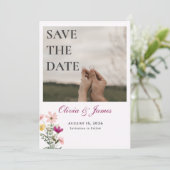 Wilde Bloem Save the Date | Roze Bloemen Foto (Staand voorkant)