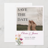 Wilde Bloem Save the Date | Roze Bloemen Foto (Voorkant / Achterkant)