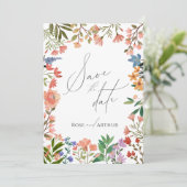 Wilde bloem schriftelijke save the date kaart (Staand voorkant)