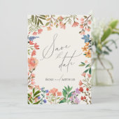Wilde bloem schriftelijke save the date kaart (Staand voorkant)