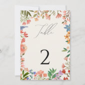 Wilde bloem script tafelnummerkaart kaart (Voorkant)