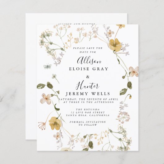 Wilde bloem sparen de Datum (Voorkant / Achterkant)