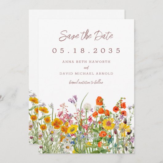 Wilde bloem sparen de Datum Save The Date (Voorkant / Achterkant)
