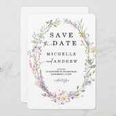 Wilde bloem Sparen de datum sjabloon Kaart (Voorkant / Achterkant)