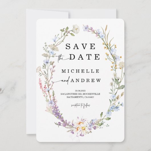 Wilde bloem Sparen de datum sjabloon Kaart (Voorkant)