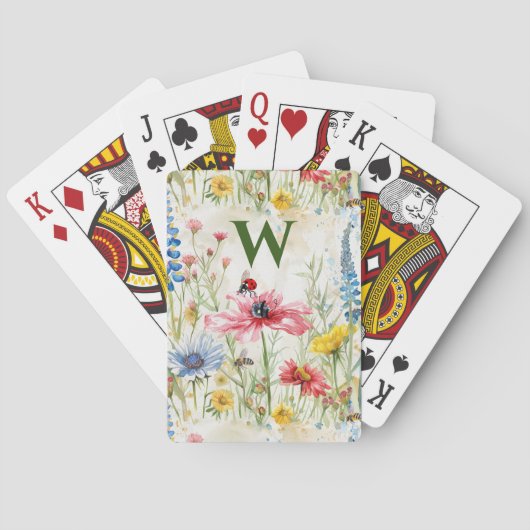 Wilde bloem speelkaarten met initiële lieveheersbe (Achterkant)