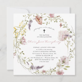 Wilde bloem Spring Summer Floral Baptism Invitatio Kaart