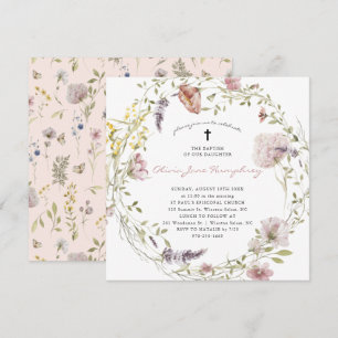 Wilde bloem Spring Summer Floral Baptism Invitatio Kaart