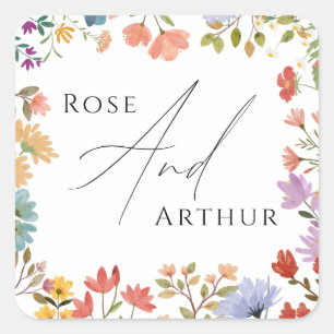 Wilde-bloem-Sticker voor bruiloft in klassieke vor Vierkante Sticker