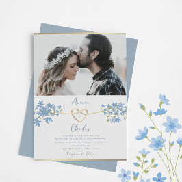 Wilde Bloem Stof Blauw Bruiloft Kaart