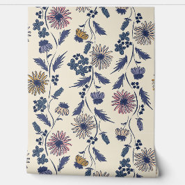 Wilde Bloem Strepen - Lavendel En Denimblauw Behang