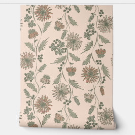 Wilde Bloem Strepen - Taupe en Salie Groen Behang