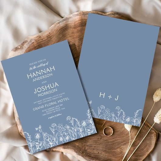 Wilde bloem Stusty Blue Botanical Wedding Kaart