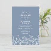 Wilde bloem Stusty Blue Botanical Wedding Kaart (Staand voorkant)