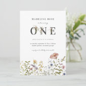 Wilde bloem Theme Girl 1st Birthday Kaart (Staand voorkant)